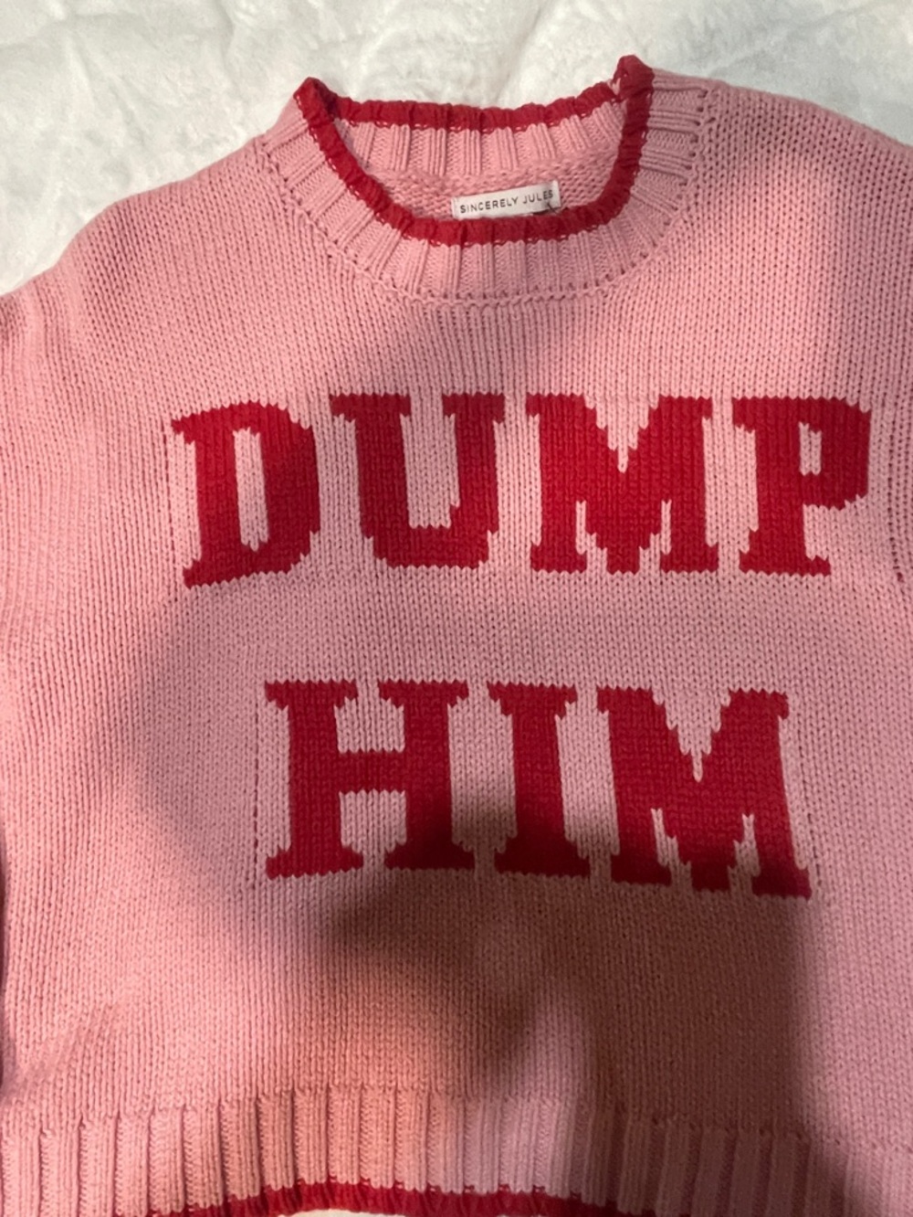 Sincerly Jules Pink Sweater with Red Lettering - 'DUMP HIM' Crewneck